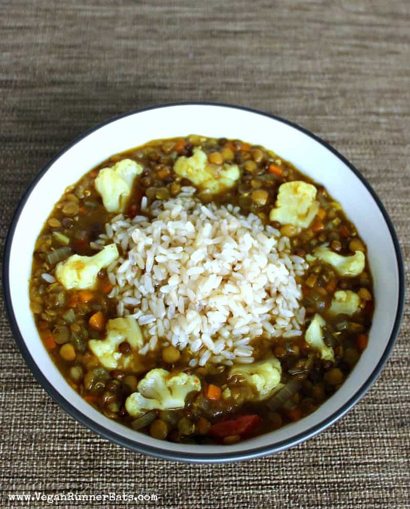 Vegan lentil and cauliflower soup recipe with rice